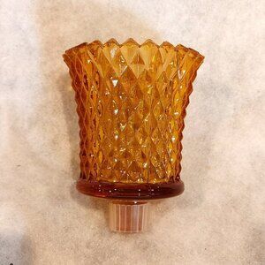 VINTAGE AMBER DIAMOND CUT AMBER GLASS VOTIVE TEA CANDLE HOLDER PEG